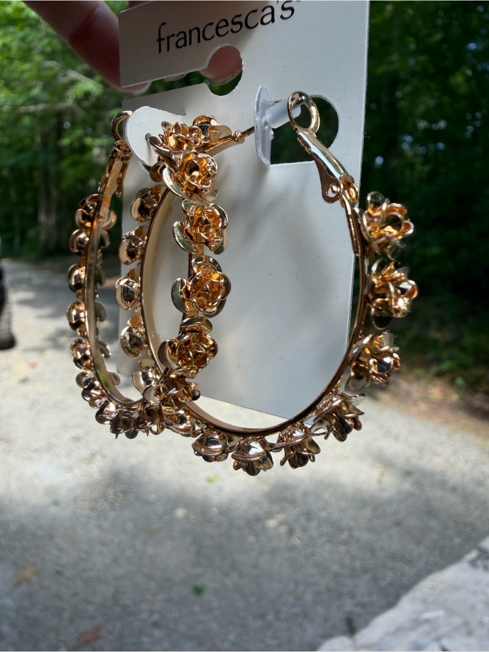 Francesca's Collections Rose Cluster Gold Hoop Earrings